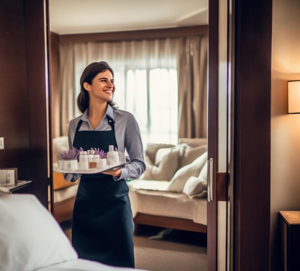 酒店客房服务员，接待顾客、提供房间服务、清洁房间、处理投诉